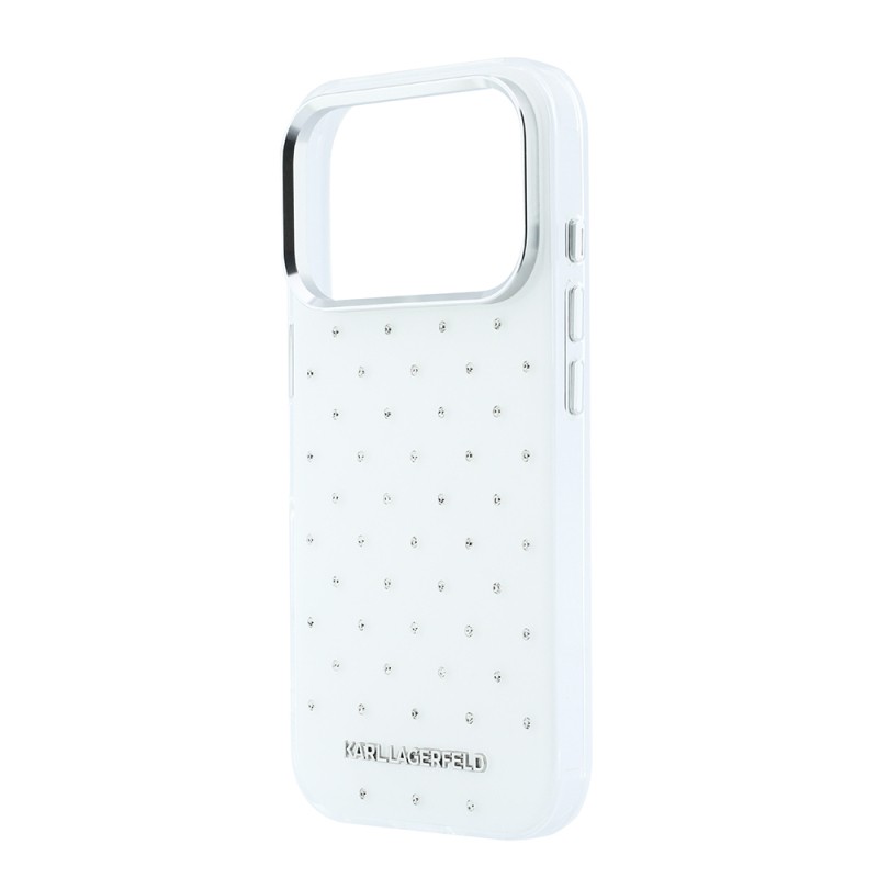 Apple iPhone 18 Pro Case Karl Lagerfeld Original Licensed Electroplated Rhinestones Metal Logo Cover - 11