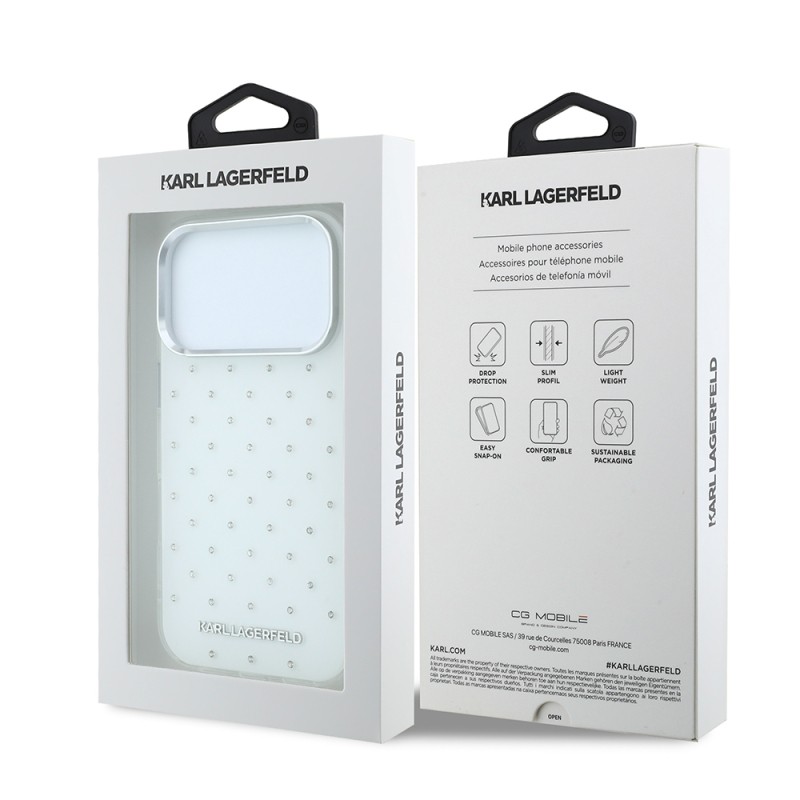Apple iPhone 18 Pro Case Karl Lagerfeld Original Licensed Electroplated Rhinestones Metal Logo Cover - 15