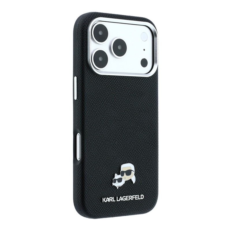 Apple iPhone 18 Pro Case Karl Lagerfeld Original Licensed M-Safe Charging Feature K&C Heads Metal Logo PU Cover - 7
