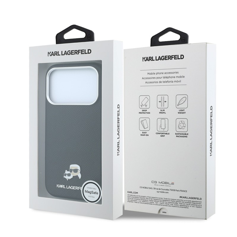 Apple iPhone 18 Pro Case Karl Lagerfeld Original Licensed M-Safe Charging Feature K&C Heads Metal Logo PU Cover - 15