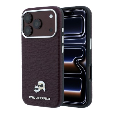 Apple iPhone 18 Pro Case Karl Lagerfeld Original Licensed M-Safe Charging Feature K&C Heads Metal Logo PU Cover - 2