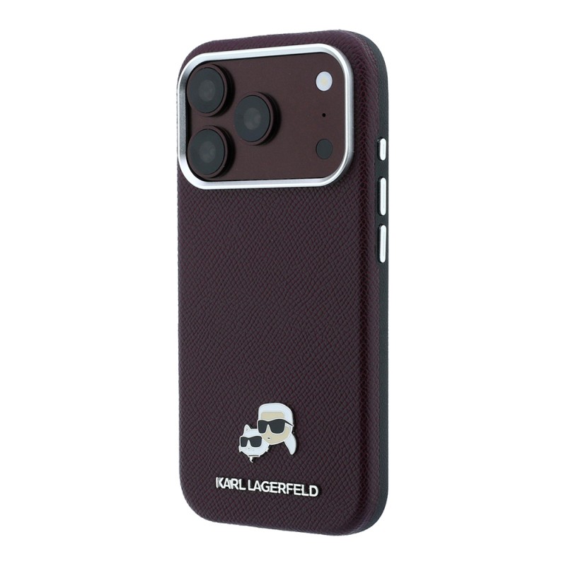Apple iPhone 18 Pro Case Karl Lagerfeld Original Licensed M-Safe Charging Feature K&C Heads Metal Logo PU Cover - 4
