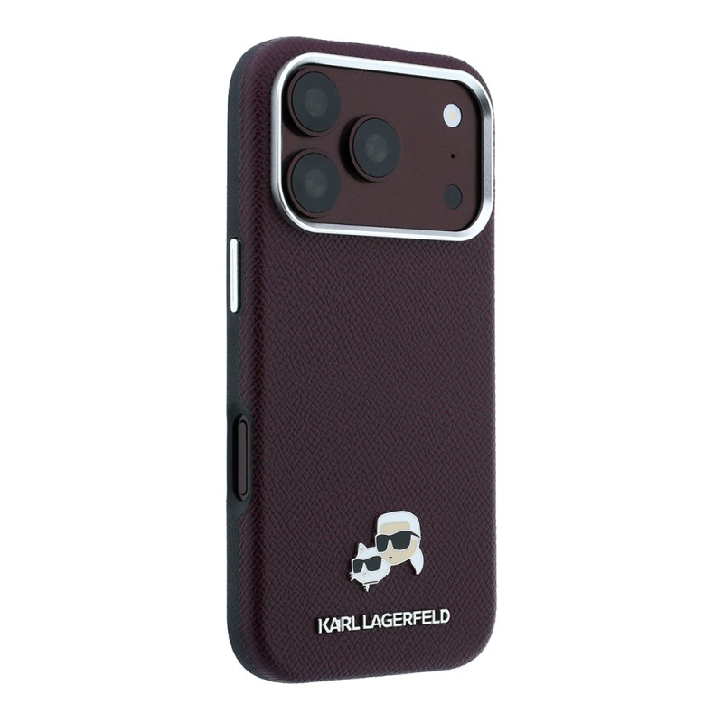 Apple iPhone 18 Pro Case Karl Lagerfeld Original Licensed M-Safe Charging Feature K&C Heads Metal Logo PU Cover - 8