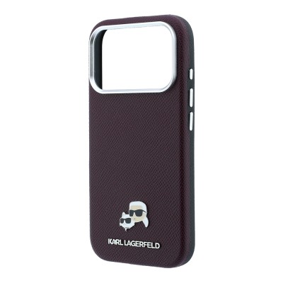 Apple iPhone 18 Pro Case Karl Lagerfeld Original Licensed M-Safe Charging Feature K&C Heads Metal Logo PU Cover - 12