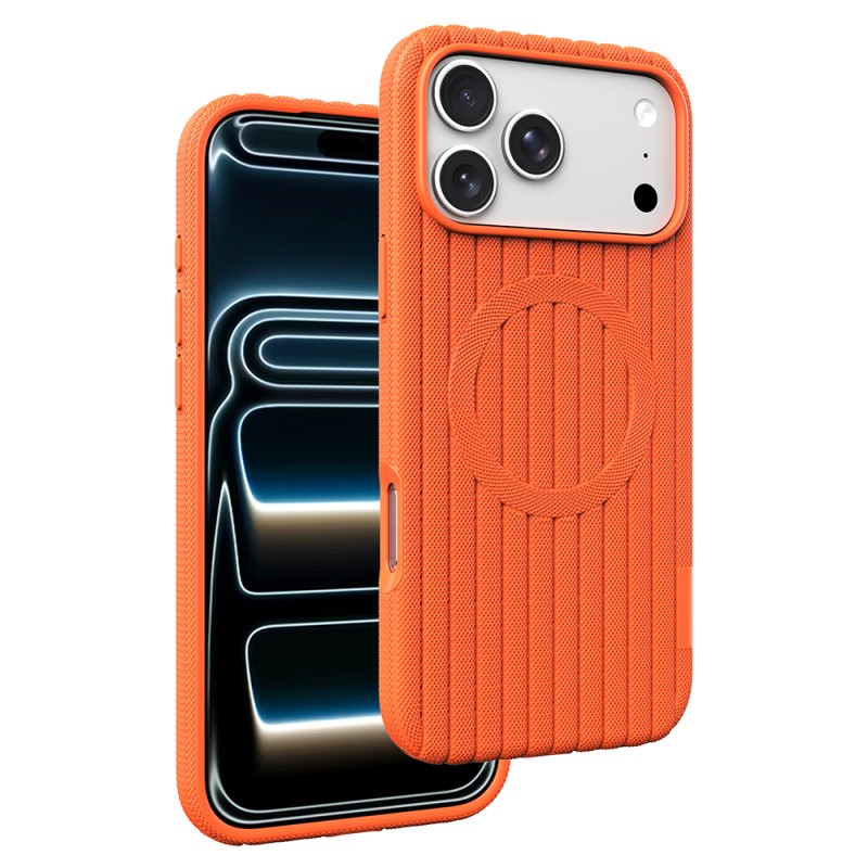 Apple iPhone 18 Pro Case M-Safe Charging Feature Striped Fabric Texture Zore Paris Lorin Cover - 45