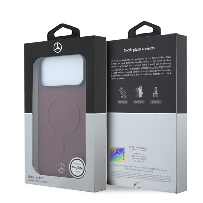 Apple iPhone 18 Pro Case Mercedes Benz Original Licensed M-safe Charging Feature Metal Star Logo Embossed Leather Cover - 16