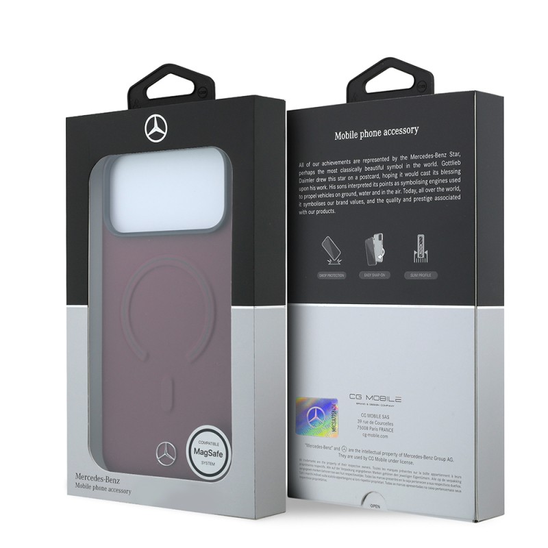 Apple iPhone 18 Pro Case Mercedes Benz Original Licensed M-safe Charging Feature Metal Star Logo Embossed Leather Cover - 16