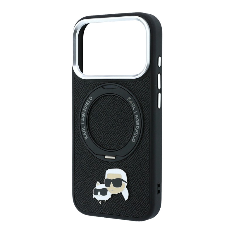 Apple iPhone 18 Pro Case – Officially Licensed Karl Lagerfeld M-Safe Charging Feature 360 Degree Rotating Stand Metal K&C Heads Pin Logo PU Cover - 6
