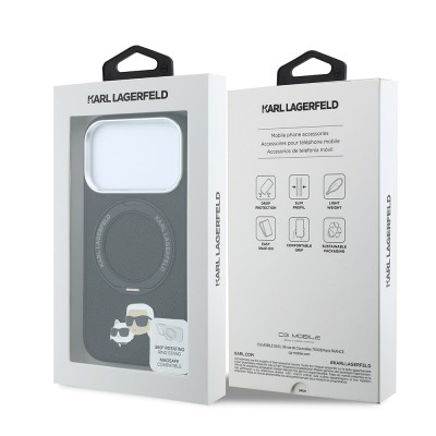 Apple iPhone 18 Pro Case – Officially Licensed Karl Lagerfeld M-Safe Charging Feature 360 Degree Rotating Stand Metal K&C Heads Pin Logo PU Cover - 8