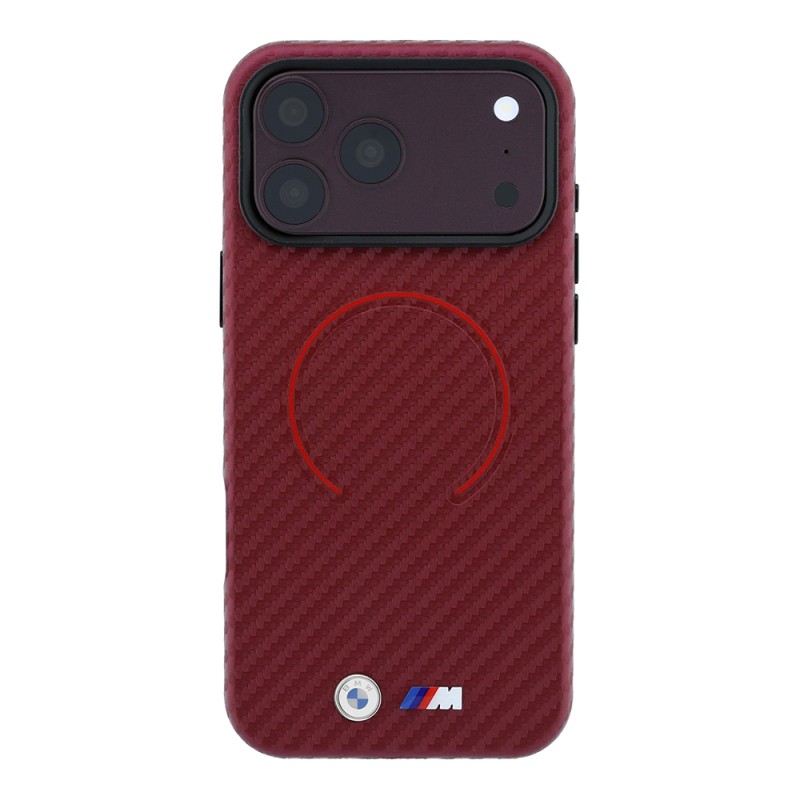 Apple iPhone 18 Pro Case Original Licensed BMW M-Safe Charging Feature PU Metal Logo and Red Ring Design Cover - 4