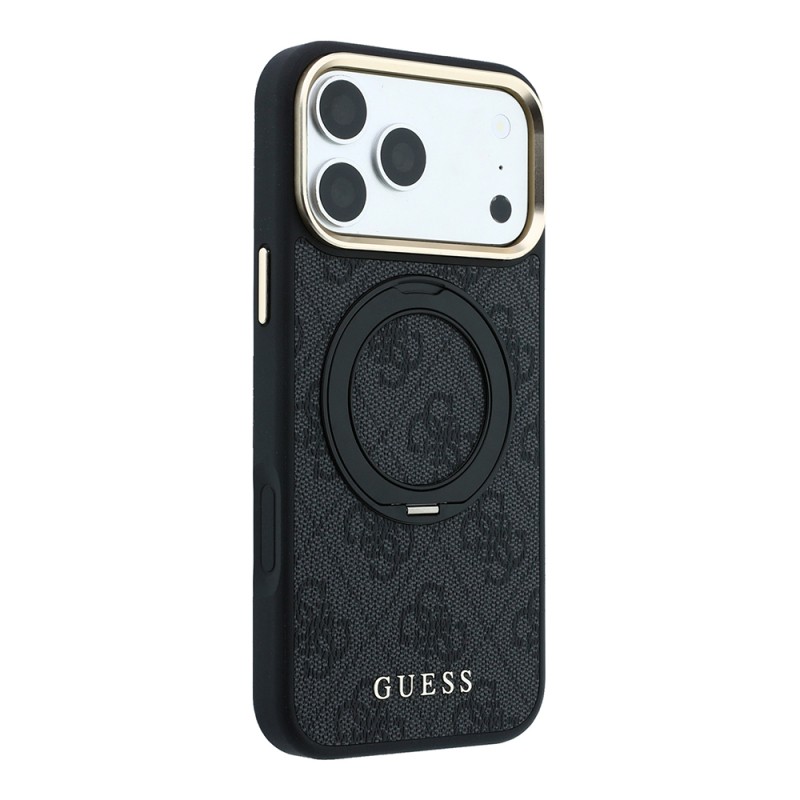 Apple iPhone 18 Pro Case Original Licensed Guess M-safe Charging Feature 4G Pattern 360 Degree Rotating Stand Metal Logo Cover - 8