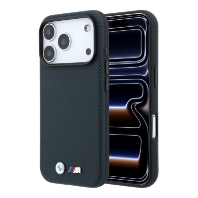 Apple iPhone 18 Pro Kılıf BMW Orjinal Lisanslı M-safe Şarj Özellikli Metal Logolu Karbon Fiber Kevlar Kapak - 3