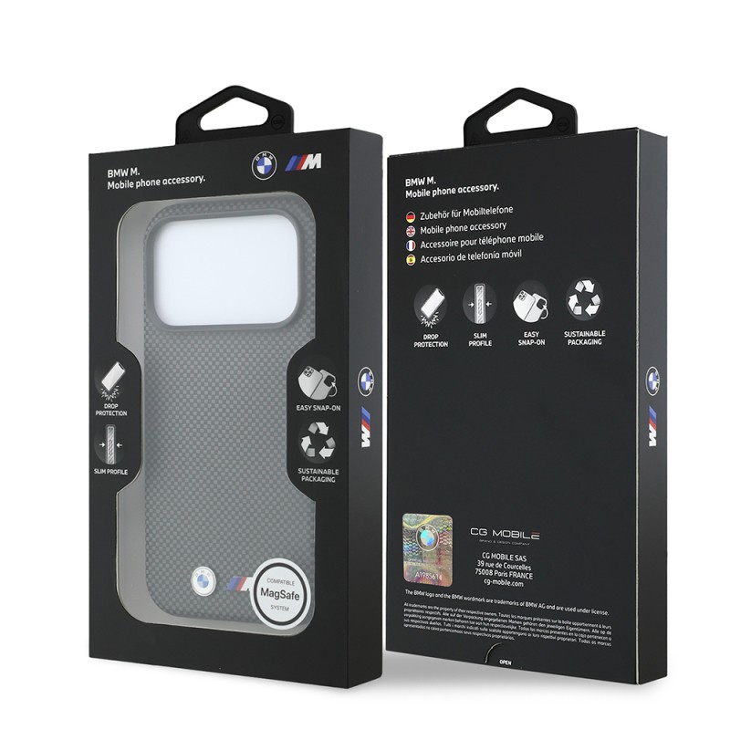 Apple iPhone 18 Pro Kılıf BMW Orjinal Lisanslı M-safe Şarj Özellikli Metal Logolu Karbon Fiber Kevlar Kapak - 32