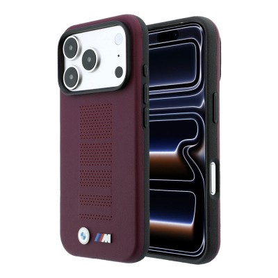 Apple iPhone 18 Pro Kılıf BMW Orjinal Lisanslı M-safe Şarj Özellikli PU Delikli Metal M Logolu Kapak - BMW
