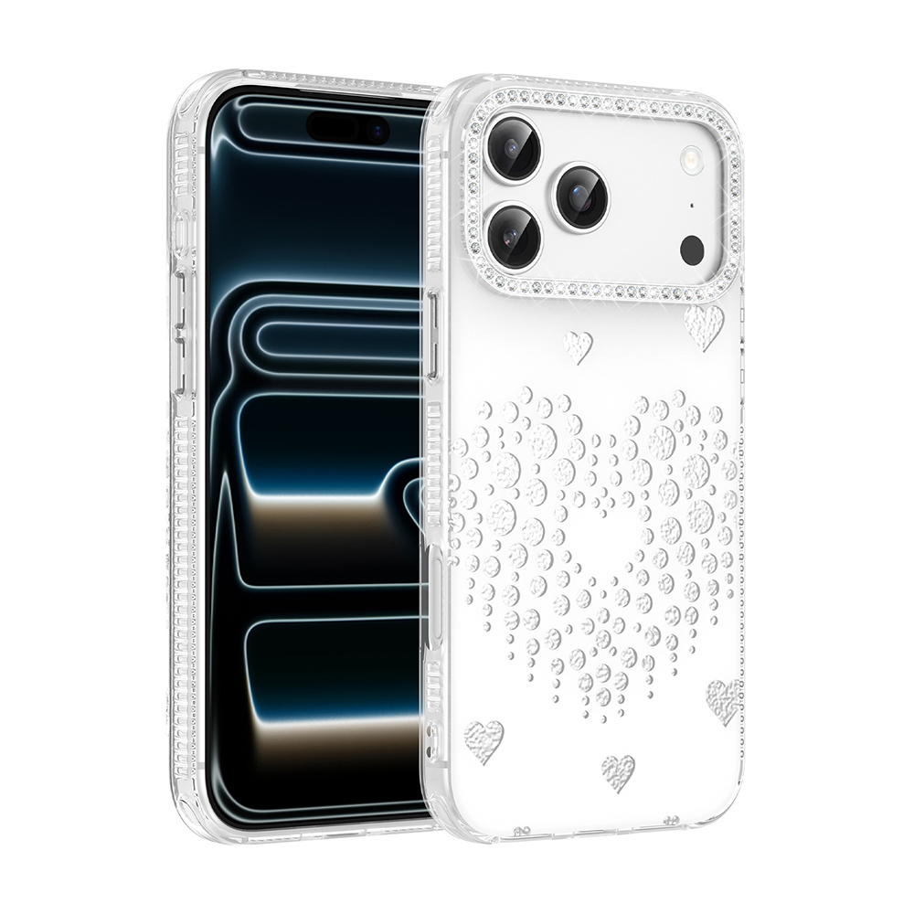 Apple iPhone 18 Pro Kılıf Damla Taşlı Zore Rivas Sert PC Kapak - Beyaz