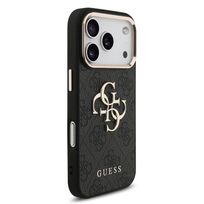 Apple iPhone 18 Pro Kılıf Guess Orjinal Lisanslı Gold Metal Kamera Çerçeveli 4G Desenli Metal Büyük 4G ve Yazı Logolu Kapak - 7