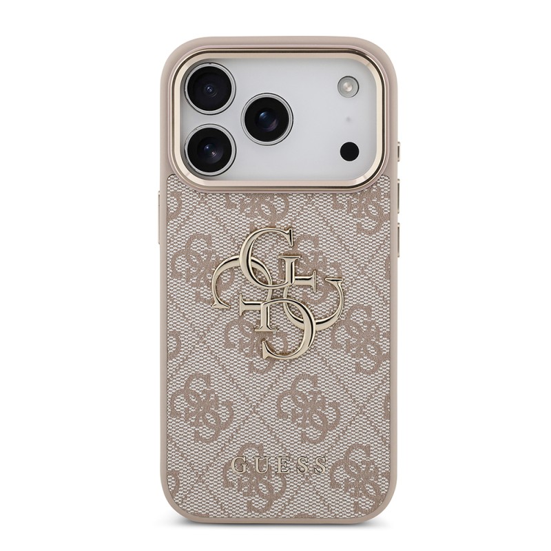 Apple iPhone 18 Pro Kılıf Guess Orjinal Lisanslı Gold Metal Kamera Çerçeveli 4G Desenli Metal Büyük 4G ve Yazı Logolu Kapak - 10