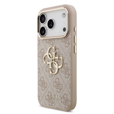 Apple iPhone 18 Pro Kılıf Guess Orjinal Lisanslı Gold Metal Kamera Çerçeveli 4G Desenli Metal Büyük 4G ve Yazı Logolu Kapak - 13
