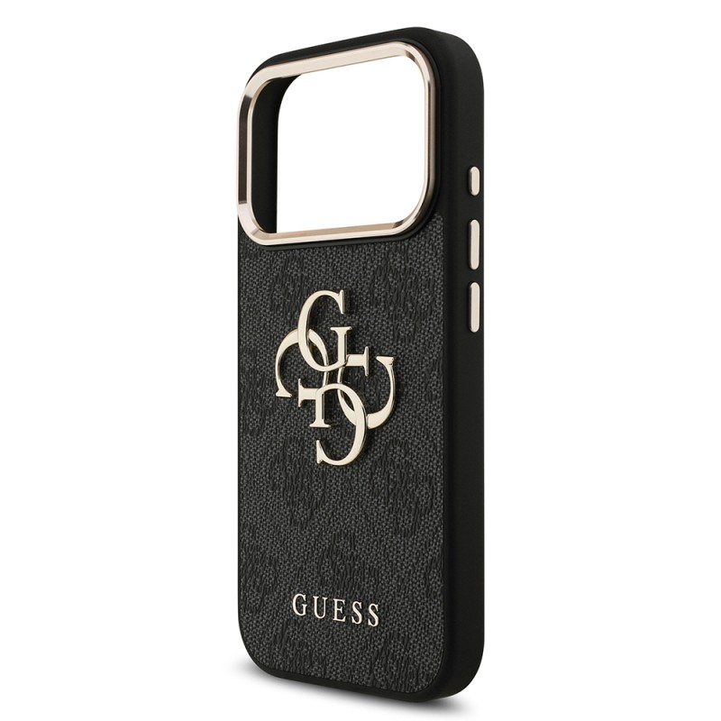 Apple iPhone 18 Pro Kılıf Guess Orjinal Lisanslı Gold Metal Kamera Çerçeveli 4G Desenli Metal Büyük 4G ve Yazı Logolu Kapak - 11