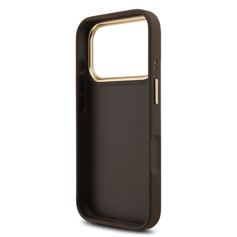 Apple iPhone 18 Pro Kılıf Guess Orjinal Lisanslı Gold Metal Kamera Çerçeveli 4G Desenli Metal Büyük 4G ve Yazı Logolu Kapak - 24