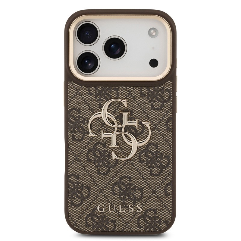 Apple iPhone 18 Pro Kılıf Guess Orjinal Lisanslı Gold Metal Kamera Çerçeveli 4G Desenli Metal Büyük 4G ve Yazı Logolu Kapak - 19