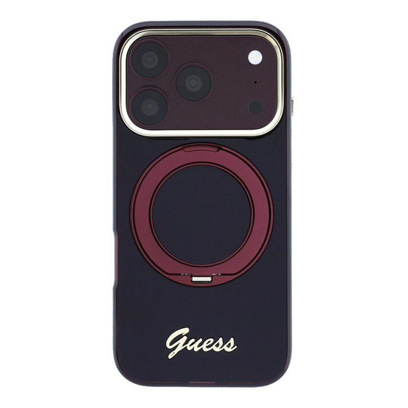 Apple iPhone 18 Pro Kılıf Guess Orjinal Lisanslı M-safe Şarj Özellikli 360 Derece Dönebilen Standlı Metal Yazı Logolu Silikon Kapak - 3