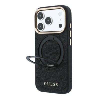 Apple iPhone 18 Pro Kılıf Guess Orjinal Lisanslı M-safe Şarj Özellikli 360 Derece Dönebilen Standlı PU Metal Yazı Logolu Kapak