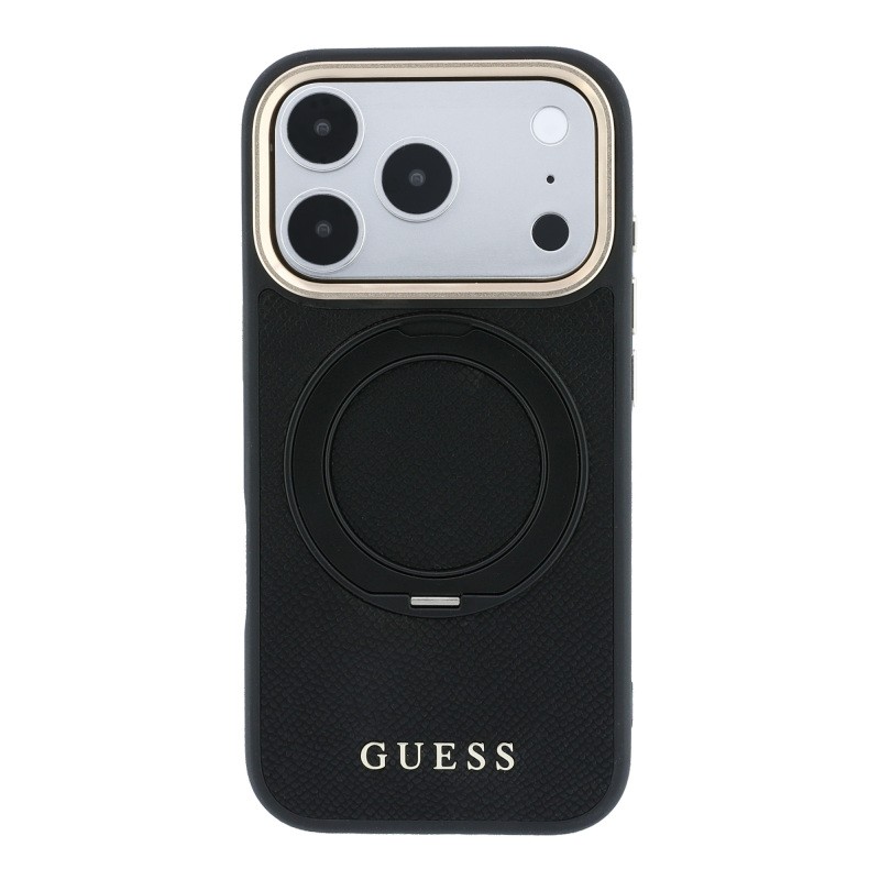 Apple iPhone 18 Pro Kılıf Guess Orjinal Lisanslı M-safe Şarj Özellikli 360 Derece Dönebilen Standlı PU Metal Yazı Logolu Kapak - 3