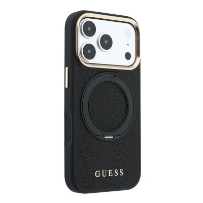 Apple iPhone 18 Pro Kılıf Guess Orjinal Lisanslı M-safe Şarj Özellikli 360 Derece Dönebilen Standlı PU Metal Yazı Logolu Kapak - 4