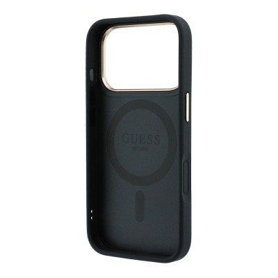 Apple iPhone 18 Pro Kılıf Guess Orjinal Lisanslı M-safe Şarj Özellikli 360 Derece Dönebilen Standlı PU Metal Yazı Logolu Kapak - 7