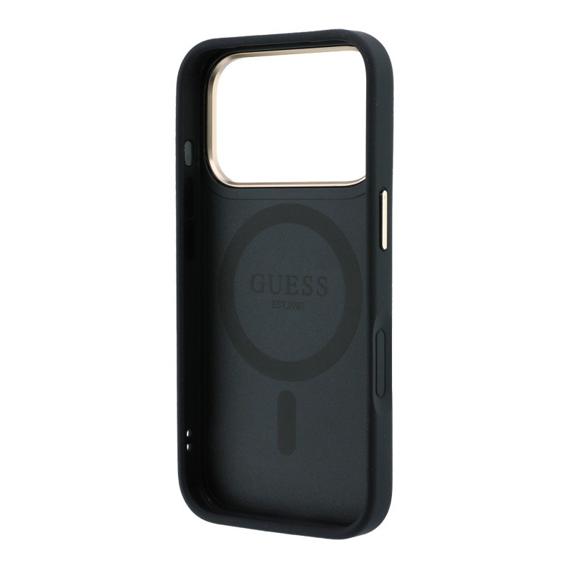 Apple iPhone 18 Pro Kılıf Guess Orjinal Lisanslı M-safe Şarj Özellikli 360 Derece Dönebilen Standlı PU Metal Yazı Logolu Kapak - 7
