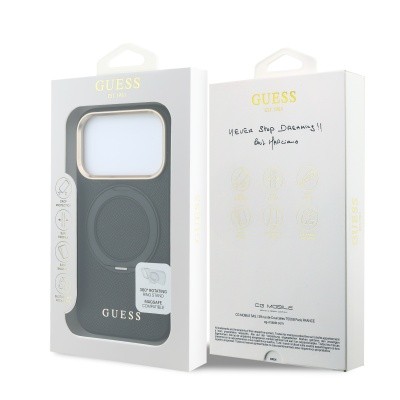 Apple iPhone 18 Pro Kılıf Guess Orjinal Lisanslı M-safe Şarj Özellikli 360 Derece Dönebilen Standlı PU Metal Yazı Logolu Kapak - 8