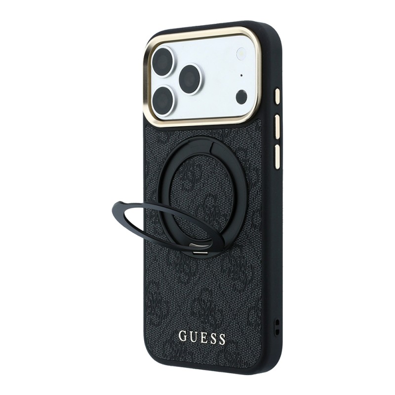 Apple iPhone 18 Pro Kılıf Guess Orjinal Lisanslı M-safe Şarj Özellikli 4G Desenli 360 Derece Dönebilen Standlı Metal Yazı Logolu Kapak - 1