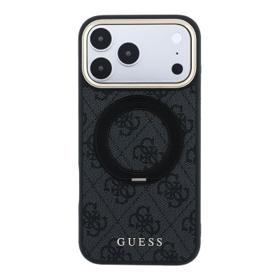 Apple iPhone 18 Pro Kılıf Guess Orjinal Lisanslı M-safe Şarj Özellikli 4G Desenli 360 Derece Dönebilen Standlı Metal Yazı Logolu Kapak - 6