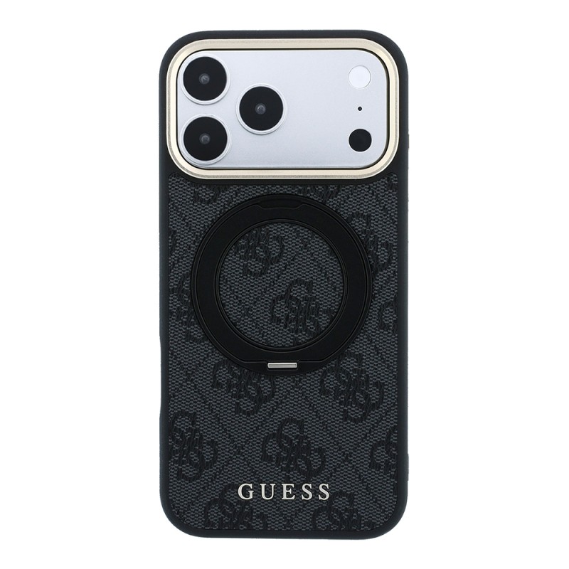 Apple iPhone 18 Pro Kılıf Guess Orjinal Lisanslı M-safe Şarj Özellikli 4G Desenli 360 Derece Dönebilen Standlı Metal Yazı Logolu Kapak - 6