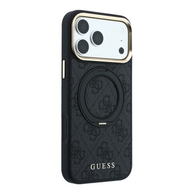 Apple iPhone 18 Pro Kılıf Guess Orjinal Lisanslı M-safe Şarj Özellikli 4G Desenli 360 Derece Dönebilen Standlı Metal Yazı Logolu Kapak - 8
