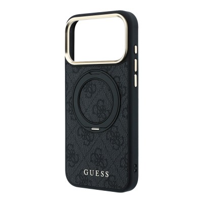 Apple iPhone 18 Pro Kılıf Guess Orjinal Lisanslı M-safe Şarj Özellikli 4G Desenli 360 Derece Dönebilen Standlı Metal Yazı Logolu Kapak - 12