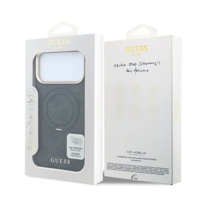 Apple iPhone 18 Pro Kılıf Guess Orjinal Lisanslı M-safe Şarj Özellikli 4G Desenli 360 Derece Dönebilen Standlı Metal Yazı Logolu Kapak - 16