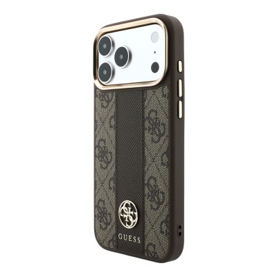 Apple iPhone 18 Pro Kılıf Guess Orjinal Lisanslı M-safe Şarj Özellikli Deri 4G Desenli Şeritli Yazı Logolu Kapak - 5