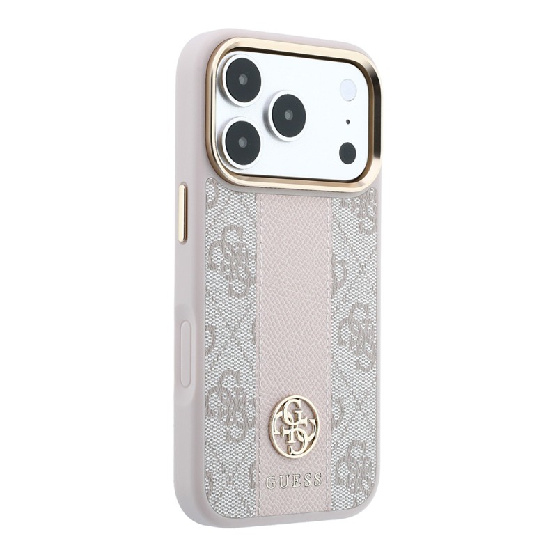 Apple iPhone 18 Pro Kılıf Guess Orjinal Lisanslı M-safe Şarj Özellikli Deri 4G Desenli Şeritli Yazı Logolu Kapak - 28