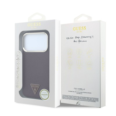 Apple iPhone 18 Pro Kılıf Guess Orjinal Lisanslı M-safe Şarj Özellikli Grained Triangle Kapak - 17