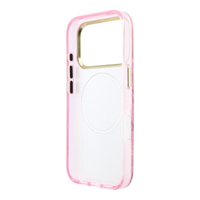 Apple iPhone 18 Pro Kılıf Guess Orjinal Lisanslı M-safe Şarj Özellikli Gül Desenli Simli Yazı Logolu Kapak - 24