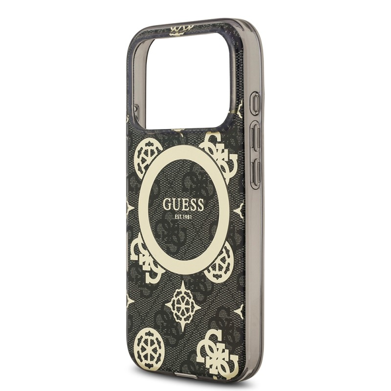 Apple iPhone 18 Pro Kılıf Guess Orjinal Lisanslı M-safe Şarj Özellikli IML Peony ve 4G Desenli Klasik Logolu Kapak - 7