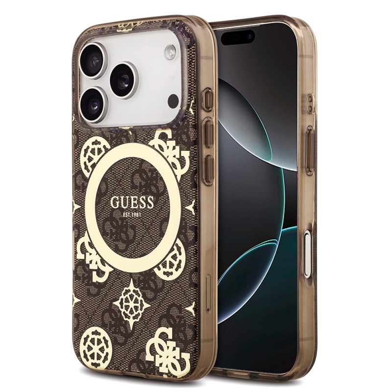 Apple iPhone 18 Pro Kılıf Guess Orjinal Lisanslı M-safe Şarj Özellikli IML Peony ve 4G Desenli Klasik Logolu Kapak - 2