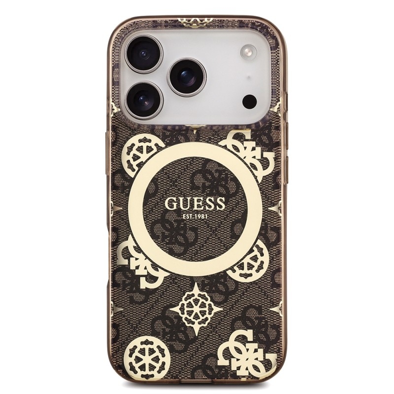 Apple iPhone 18 Pro Kılıf Guess Orjinal Lisanslı M-safe Şarj Özellikli IML Peony ve 4G Desenli Klasik Logolu Kapak - 11