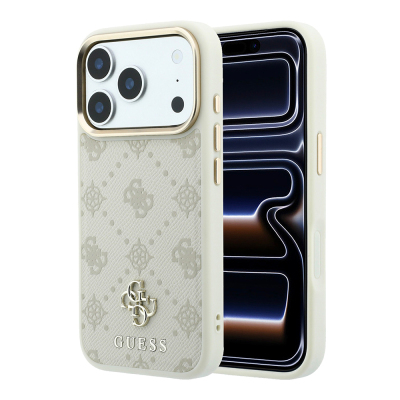 Apple iPhone 18 Pro Kılıf Guess Orjinal Lisanslı M-safe Şarj Özellikli Klasik Yazı ve 4G Logolu PU Deri Peony Kapak - Guess
