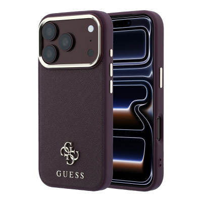 Apple iPhone 18 Pro Kılıf Guess Orjinal Lisanslı M-safe Şarj Özellikli Klasik Yazı ve 4G Logolu PU Deri Saffiano Kapak - Guess