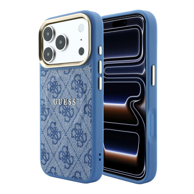 Apple iPhone 18 Pro Kılıf Guess Orjinal Lisanslı M-safe Şarj Özellikli Metal Kamera Çerçeveli C-Magnet 4G Desenli Yazı Logolu Kapak - Guess