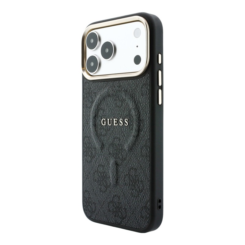 Apple iPhone 18 Pro Kılıf Guess Orjinal Lisanslı M-safe Şarj Özellikli Metal Kamera Çerçeveli C-Magnet 4G Desenli Yazı Logolu Kapak - 10