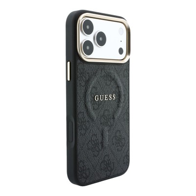 Apple iPhone 18 Pro Kılıf Guess Orjinal Lisanslı M-safe Şarj Özellikli Metal Kamera Çerçeveli C-Magnet 4G Desenli Yazı Logolu Kapak - 12